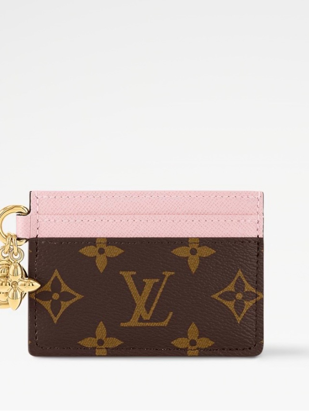 Louis Vuitton Monogram Card Holder with Pink Trim and Gold Charm